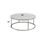 ZUN ACME Zaidee Coffee Table, Natural Marble Top & Nickel Finish LV02795