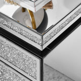 Mirrored Nightstand with 3 Drawers, Silver Nightstand with Crystal Inlay, Mirror End Table, Modern W1005P248529