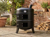 43 x 52 x 85 cm Black Cylindrical Smoker with Chimney Powder-Coated Iron 63817602