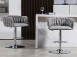 360&deg Fabric cover Swivel Bar Stools Set of 2, Adjustable Counter Height Bar Chairs with Woven Back & W2215P184994