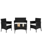2pcs Arm Chairs 1pc Love Seat & Tempered Glass Coffee Table Rattan Sofa Set Black 38458938