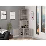 ZUN Syrah Corner Bar Cabinet, Eight Bottle Cubbies, Double Door, Two Open Shelves B070P211049