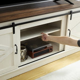 Farmhouse TV stand for 65/70/75-inch TVs with outlets, featuring a modern entertainment center W2393P168715