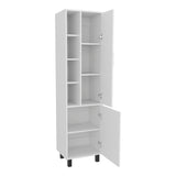 White Linen Cabinet with Open Storage and 2 Doors B062P323178