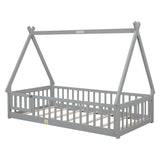 Twin Tent-shaped Floor Bed, with Guardrails, Slats, Door ,Grey W504119500