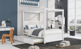 Wood Canopy Bed with Trundle Bed ,Full Size Canopy Platform bed With Support Slats .No Box Spring WF291343AAK