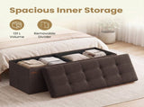 Brown Foldable Storage Ottoman Bench with 660lb Capacity 77946744