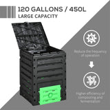 450L Garden Compost Bin with 2 Sliding Doors,Black 60999655