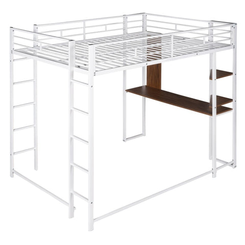 ZUN Full Size Metal Loft Bed with 2 Shelves and one Desk ,White 88167022