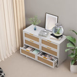 51.18"6-Drawers Rattan Storage Cabinet Rattan Drawer,for Bedroom,Living Room,White 24456467