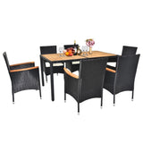 7 Piece Patio Dining Set, Outdoor Patio Conversation Set with Acacia Wood Table Top and Rattan 90467533