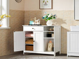 Double-Door Bathroom Cabinet with 2, Adjustable Panels, 1 Drawer and 3 Side Shelves, White 21280126