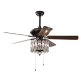 ZUN 52'' Classical Crystal Ceiling Fan Lamp,3 Speed , 5 Reversible Blades for Living Room, Dining Room, W1592P182046