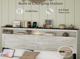 Fully floating bed frame LED lights and charging station cushion platform bed frame, large bed, W636P317329