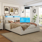 Queen Bed Frame with Ergonomic Headboard, Platform Bed Frame Queen Size with Outlets & Charger & LED W3107P327867