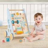 8-in-1 Blue Wooden Baby Walker - Acrylic Mirror Xylophone Shape Sorters, Engages 98458381