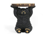 Black Bear Side Table Pedestal End Table Stool, MGO Bear Statue Hand Painted Sculpture for Home, 60767327