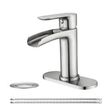Waterfall Bathroom Faucet Single Handle Bathroom Sink Faucets 1 or 3 Hole Solid Vanity Faucet with W1224P225010