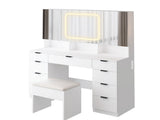 Large Vanity Table Set with 3 Opening Mirrors and LED Lights, Vanity Table with Full Storage Behind 92358029