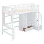 ZUN Twin size Loft Bed with Bookshelf,Drawers,Desk,and Wardrobe-White 57270378