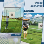 ZUN 10X10X10FT Golf Practice Net Cage w/ Metal Frame Hitting Net Kit Indoor Outdoor 99880895