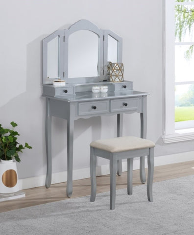 ZUN Sanlo Wooden Vanity Make Up Table and Stool Set, Silver T2574P162838