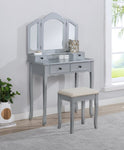 ZUN Wooden Vanity Make Up Table and Stool Set, Silver 33693412