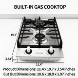 ZUN 12 inch Propane Gas Stove Top with 2 Burner Built-in Dual Cooktop Stainless Steel NG/LPG W2355P146472