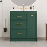 Classic 30" Forest Green Bathroom Vanity Set, Floor Standing, with Three Drawers, One of Which is a N729P194978F