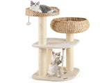 41 Inch Hand-Woven Water Hyacinth Cat Tree, 3 Sisal Scratching Posts Multi-Level Activity Center for 95559843