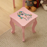 ZUN Kids Vanity Table and Chair Set, Girls Vanity with Mirror & Stool, Cute Unicorn Design, Pretend Play 34860797