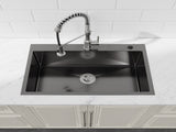 Kitchen Sink, 30x19 Single Bowl, Overmount Handmade Sink in Black, with US Standard Drain and 09418376