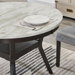 ZUN Mella Round Wood Dining Table with Shelf, 48" Faux Marble Top, Dark Espresso Finish T2574P246578