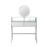 ZUN 33.9" Mirrored Makeup Vanity Desk with Mirror and Lights, Mirrored Console Vanity Table with 2 Big 30674690