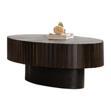 Oval Coffee Table Handcrafted Relief Sturdy Pedestal Wooden Olive-Shaped Tea Table for Living Room W3081P255079