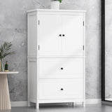 ZUN Bathroom Storage Cabinet, Cabinet with Two Doors and Drawers, Adjustable Shelf, MDF Board, White N725P188460K