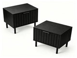 Black Fluted Drawer Nightstand Set of 2, Engineered Wood Metal Side End Table with Adjustable Foot 06148893