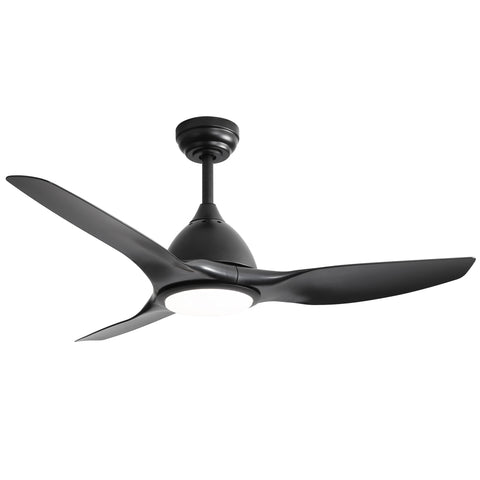 ZUN 52 Inch Ceiling Fan with Light and 6-speed Remote Control 3 ABS Fan Blades Black for Bredoom Patio W934P211218