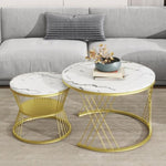 ZUN ON-TREND Φ27.5'' & Φ17.7'' Nesting Coffee Table with Marble Grain Table Top, Golden WF320405AAK