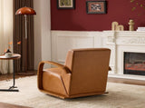 Vintage Brown Swivel Accent Chair Luxe Faux Leather, Solid Wood Armrests, Ergonomic Comfort 79132535