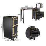 Portable Nail Art Table w/ LED Mirror, Bluetooth, Lockable Drawers, Telescopic Pole - Folding W2700P303417