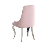 Set of 2 Velvet Upholstered Dining Chairs, Pink and Chrome B016P225434