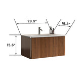 U047-Etna30W-305 Etna 30" Striped Walnut Bathroom Vanity with White Ceramic Sink, Wall Mounted W1865128397
