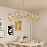 Modern Gold 8-Light Sputnik Chandelier with Clear Glass Shades, Mid-Century Hanging Pendant Light W1340P233173
