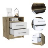 White and Light Oak 2-Drawer 1-Shelf Rectangle Nightstand B06280358