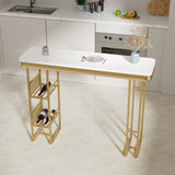 ZUN 55.1" Modern Straight Bar Table with Shelves in White & Gold WF322497AAG