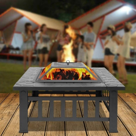 ZUN Portable Courtyard Metal Fire Pit with Accessories Black 52194990