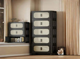 Retro Black, 20" Side Wide Folding Storage Cabinet ,4 Tiers,19.69"11.81"40.55",Collapsible Storage 03795958
