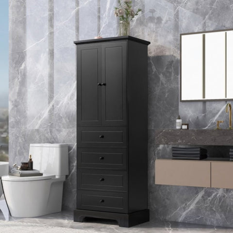 ZUN Storage Cabinet with 2 Doors and 4 Drawers for Bathroom, Office, Adjustable Shelf, MDF Board with WF302825AAB