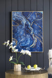Set of 2 Blue and Gold Framed Art Panels, Unique Marbled Design, 30.5" x 40" W2078130282